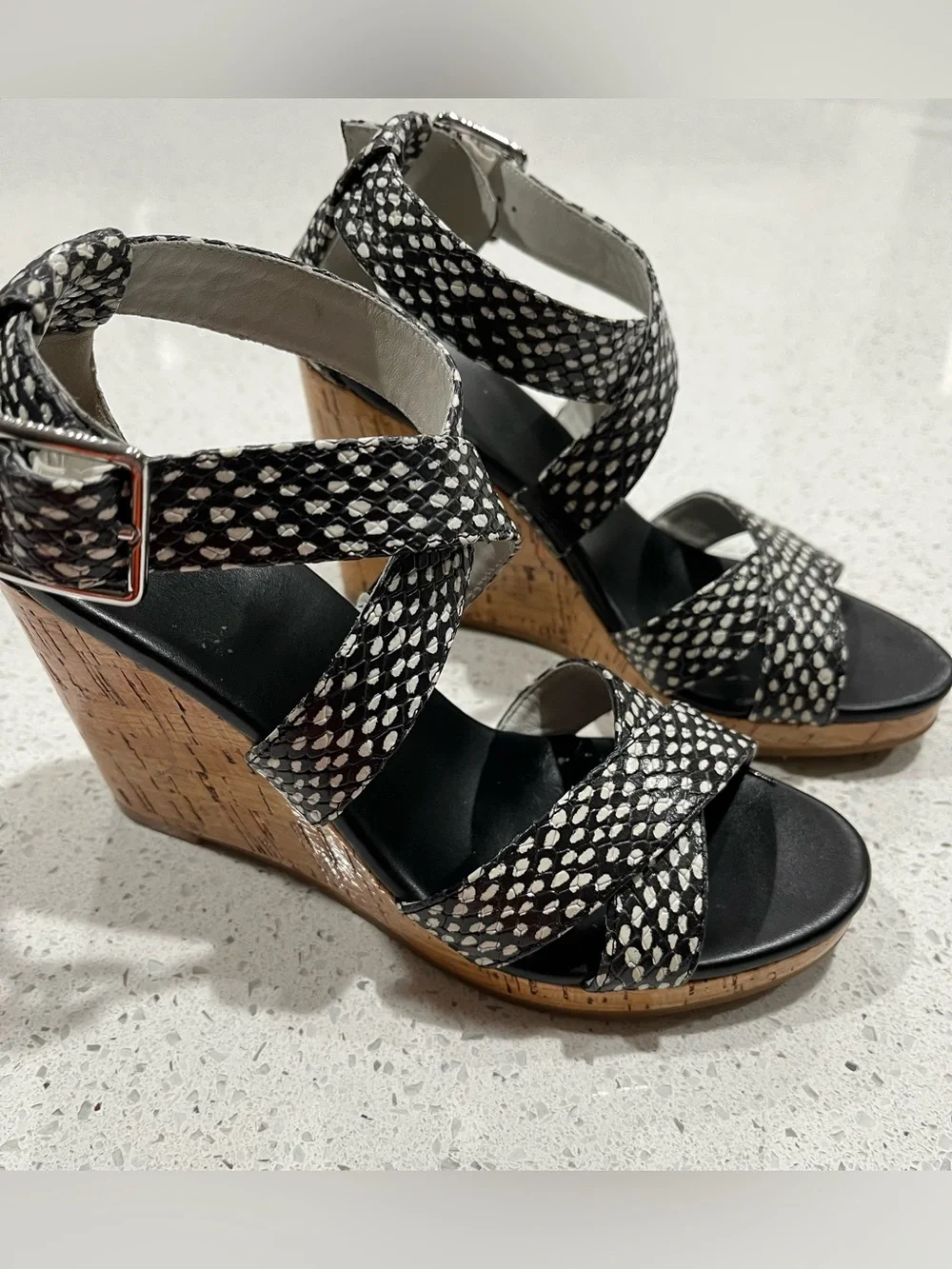 Cole Haan Women's Jillian Wedge Black/White Dot Print Wedge Sz 5.5B